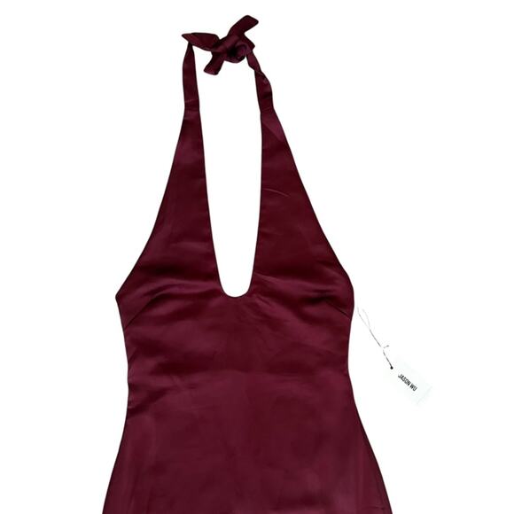 Jason Wu Women’s Burgundy Wine Red Halter Neck Satin Cocktail Midi Dress - Picture 3 of 11